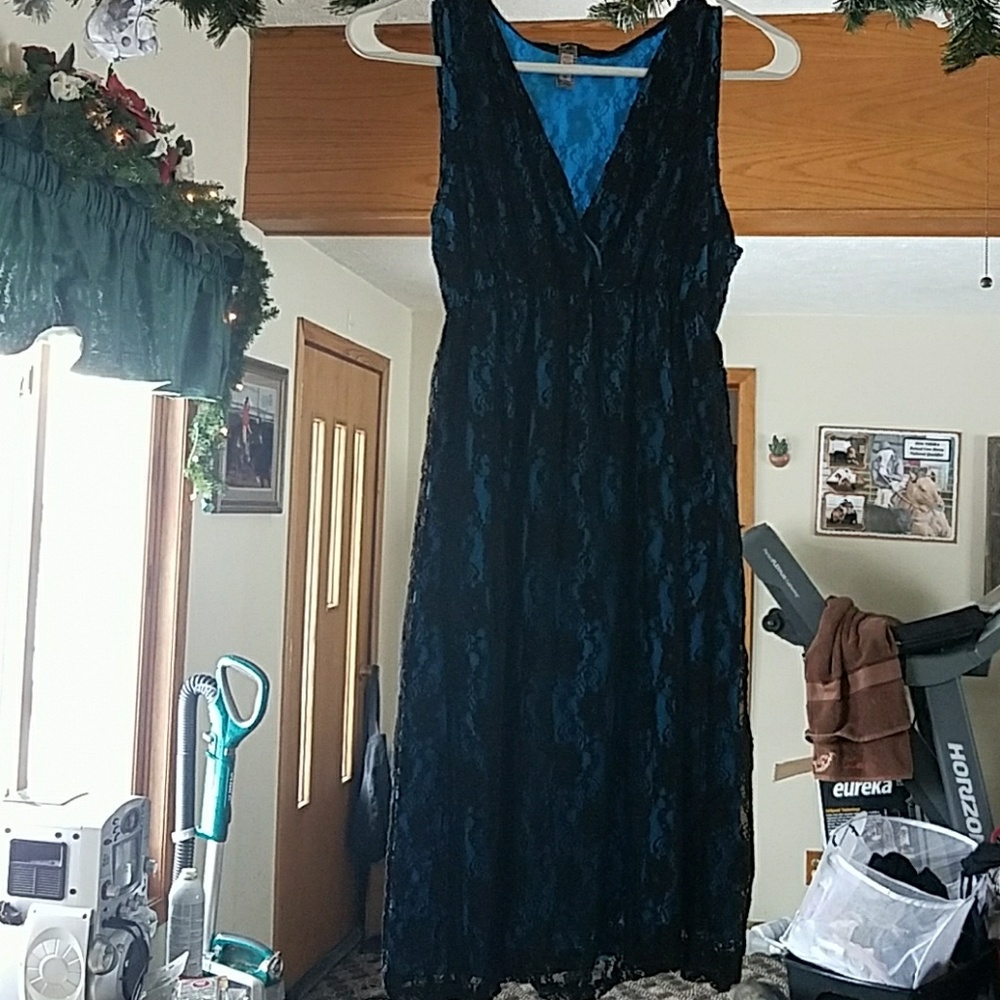 Blue with black lace dress